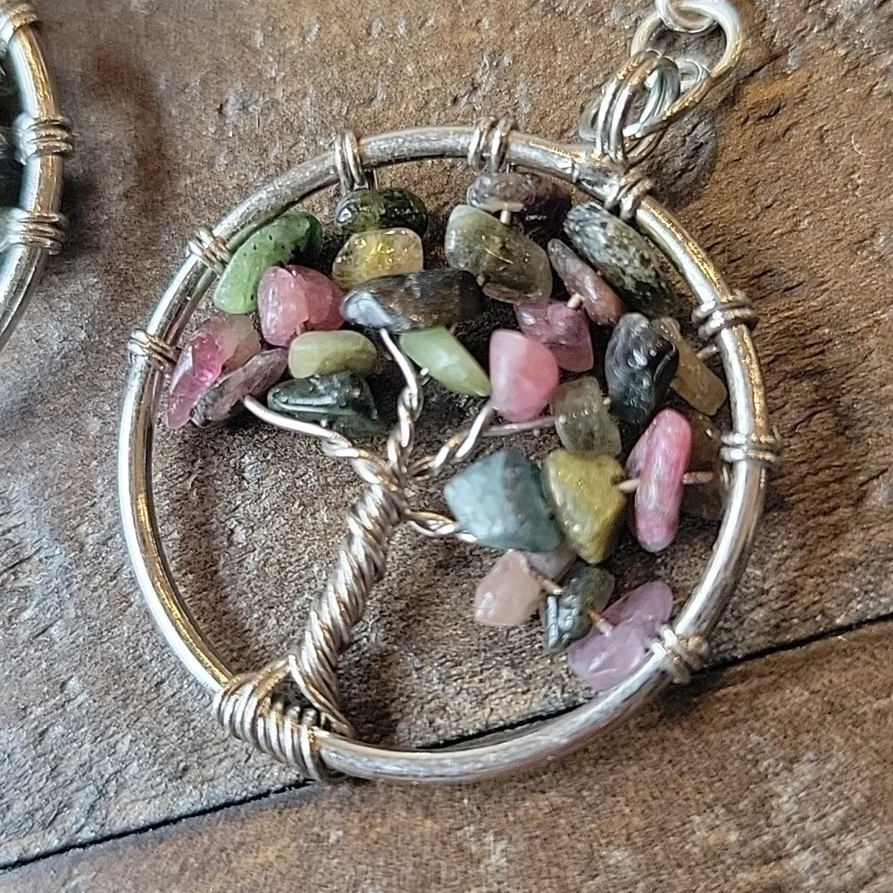 NEW Tourmaline Silver Tree of Life Earrings